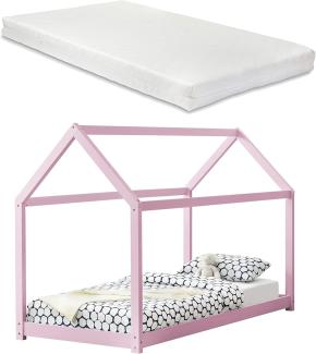 [en.casa] Hausbett mit Matratze 90x200cm rosa