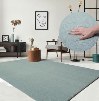 the carpet Relax Moderner Flauschiger Kurzflor Teppich, Anti-Rutsch Unterseite, Waschbar bis 30 Grad, Super Soft, Felloptik, Blau, 140x200 cm