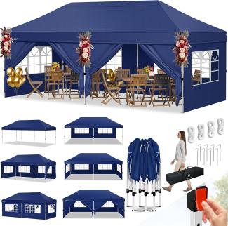 KESSER® Pavillon Faltpavillon 6x3m Festzelt mit 6 abnehmbaren Seitenwänden | Gartenzelt Höhenverstellbar & Wasserdicht + Tasche Bodenanker | Pop-Up Klicksystem UV-Schutz 50+ Partyzelt Navyblau