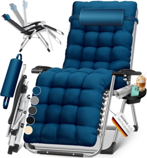 KESSER® Sonnenliege Liegestuhl Klappbar & Wetterfest, Gartenstuhl Belastbar 200kg Ergonomisches Polster Extra Breit Verstellbare Rückenlehne Gartenliege inkl. Nackenkissen & Getränkehalter, Navyblau