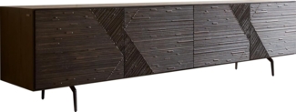 Lowboard Tereos 220 cm Esche Dunkelbraun 3D Effekt 4 Türen Winkelfuß Metall Schwarz
