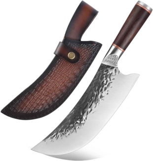Das etwas andere Messer, Manganstahl Geschmiedet Gebogen Scharf. Hackebeil, Metzgermesser und auch Universalmesser Full Tang Butcher Knife mit Ledertasche