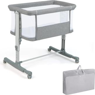 COSTWAY 3 in 1 Beistellbett, Reisebett Baby mit Matratze, Babybett & Babywiege & Kinderbett 5-stufig höhenverstellbar 10° Neigung, Stubenwagen mit Tragetasche bis 9kg belastbar (Hellgrau)