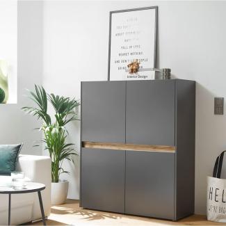 Highboard Esszimmer CRISP-61 in anthrazit mit Absetzungen in Wotan Eiche Nb, B/H/T: ca. 120/100/40 cm