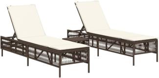 2 Sonnenliegen mit Tisch Braun Poly Rattan