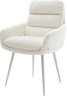 Esszimmerstuhl Abelia-Flex mit Armlehnen Bouclé Soft Beige 4-Fuß konisch Edelstahl