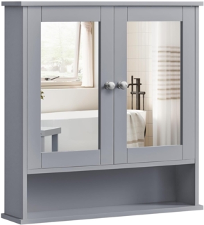 VASAGLE Spiegelschrank, Badschrank, Wandschrank, Hängeschrank mit 2 Spiegeltüren und offenem Fach, verstellbare Ablage, Wandmontage, 13 x 56,5 x 58,5 cm, Taubengrau LHC002G02