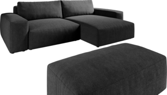 Ecksofa Lanzo XL 270x180 cm Mikrofaser Schwarz Recamiere variabel mit Hocker