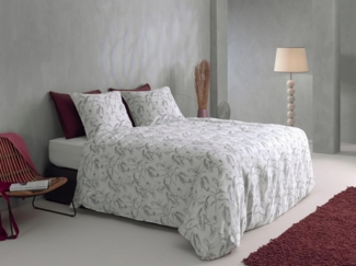 Zo! Home Mako-Satin Bettwäsche 155x220 Fiori di Satinado White Blätter silber