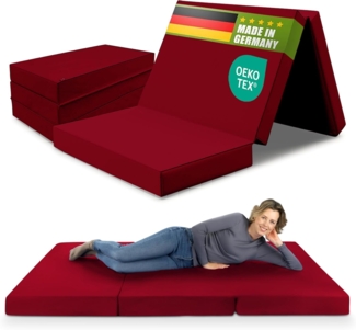 SHOGAZI Klappmatratze 120 x 200 x 12 cm, Gästematratze klappbar Made in Germany, Faltmatratze VERGLEICHSSIEGER, ultimativer Schlafkomfort, einfaches Waschen, Faltbare Matratze (Weinrot)