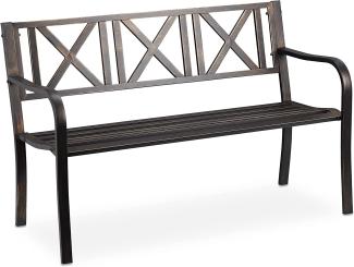 Relaxdays - Gartenbank, 2 Sitzer, Terrasse, Balkon, Stahl, stabile Garten Sitzbank, HBT 80,5 x 127 x 63 cm, schwarz-bronze