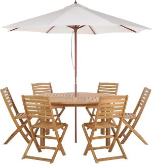 Gartentisch Set mit Schirm TOLVE Akazienholz 150x74 cm Heller Holzfarbton