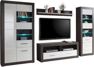 Wohnwand Briard in weiß Hochglanz und grau Stone 370 cm