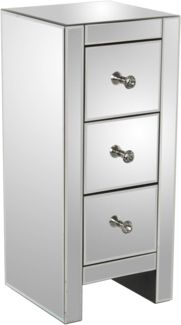 DRW Nachttisch mit 3 Schubladen aus Glas und Holz im Spiegel