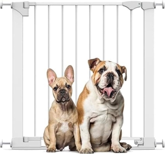 Bettacare Sicherheitsstuffen Haustiergitter, Weiß, 75cm - 82cm, Extra Niedrige Durchgangshöhe, Druckmontage Sicherheitsgitter, Haustiergitter für Treppen, Einfache Installation