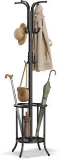 Songmics Kleiderständer freistehend, Garderobenständer mit Regenschirmständer, 12 Haken, Metall, 175 cm hoch, für Eingangsbereich, Flur, Wohnzimmer, Schlafzimmer,tintenschwarz,RCRDE011B01