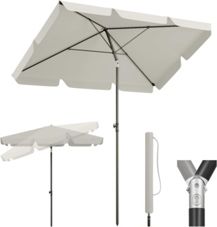 Sekey Balkon Sonnenschirm 3-in-1 SET | Rechteckig Sonnenschirm 200x125 cm, UPF50+, GRS-zertifiziert | 6-Stärkstahl-Rahmen + Sonnenschirmhalter + Sonnenschirmhülle | Für runde/ecks Geländer
