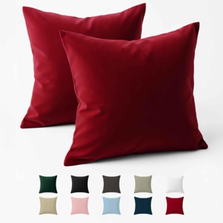 Kissenbezug 80x80 Baumwolle Renforcé (2er-Set) - Burgunderrot - Dicht gewebt mit 57 Fäden/cm² - Kissenbezug 80x80 cm - Oeko Tex Zertifiziert - Dreamzie