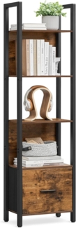 VASAGLE Bücherregal mit 5 Ebenen, Eckregal mit Schublade, Leiterregal, Industrial-Design, mit Stahlrahmen, für Wohnzimmer, Home Office, Schlafzimmer, 24 x 40 x 165 cm, vintagebraun-schwarz