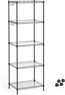 Mondeer Regal Aufbewahrungsregal, 5-Stufiges, mit 8-Haken und 4-Rädern, PP-Trennwand, bis 100 kg
