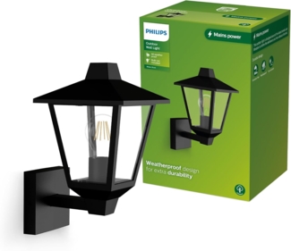 Philips Kinno Wandleuchte für den Außenbereich, Up-Light, ohne Sensor, Max. 25 Watt, E27-Fassung, Schwarz