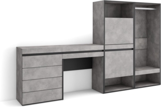 Skraut Home | Schuhregal, Schuhschrank | Schuhaufbewahrung | 247 x 145 x 35 cm | Für Schlafzimmer, Zimmer | Offener Kleiderschrank | Kommode mit Schubladen | Schminktisch | Moderner Stil | Zement