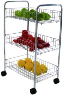 MSV 110277 Küchenwagen mit 3 Ebenen verchromt aus Stahl, Silber, 62 x 40 x 26 cm
