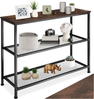 tectake 800914 Konsolentisch aus Holz und Metall, Industrie-Design, schmaler Vintage Flurtisch mit 2 Gitterablagen, schwarzer Metallrahmen (Dunkelbraun | Nr. 404200)