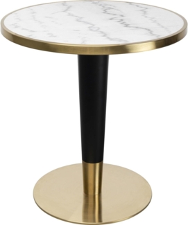 Kare Design Bistrotisch Amalia, Weiß/Gold, 70cm Durchmesser, Marmor Tischplatte, Pflegelicht, Standfest, Indoor/Outdoor, Balkon, Küchentisch, 75 x 70 x 70 cm (H/B/T)