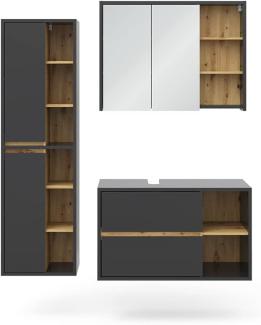 Vicco Badmöbel-Set Badezimmer-Möbel Bad-Schrank Viola Anthrazit Eiche modern Badezimmerschrank Waschtischunterschrank Spiegelschrank Schranktür Schrankfach Ablage Aufbewahrung