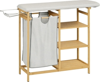 HOMCOM Wäschekorb mit Bügelbrett, Stoffsack und Bambusgestell, 113x34x82cm (Wäschesammler, 1 St, Bambus-Wäschekorb), für Badezimmer, Schlafzimmer, Naturholz