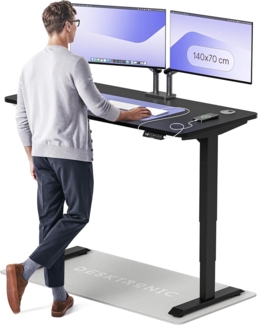 Höhenverstellbarer Schreibtisch - Höhenverstellbar Elektrisch mit Flüsterleisem Dual-Motor & Touchscreen - Hohe Tragfähigkeit - Stehtisch von Desktronic, Schwarz + Schwarz, 140x70 cm