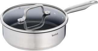 Tefal Schmorpfanne Virtuoso, Induktion, Ø 24 cm, Edelstahl, mit Deckel, Premium-Edelstahl, Titanium Non-Stick Antihaftversiegelung