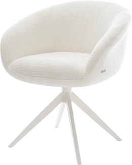 Drehstuhl Vinka-Flex mit Armlehnen Bouclé Soft Beige Kreuzgestell breit Weiß 360° drehbar Wippfunktion Taschenfederkern