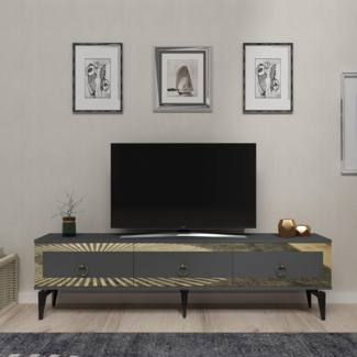 Hanah Home Stylish TV Stand, Anthracite & Gold, 180 x 44.6 x 29.6 cm | 100% Melamine Coated Particle Board, 18 mm Thick | Modern Design for Living Room & Entertainment