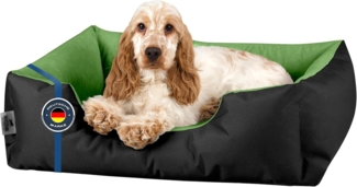 BedDog Hundebett LUPI, Hundesofa aus Cordura, Microfaser-Velours, waschbares Hundebett mit Rand, Hundekissen vier-eckig (S) ca. 55x40x17cm, GREEN-FIELD (schwarz/grün)