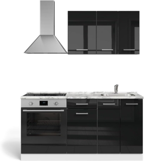 Vicco Singleküche mit Herdumbauschrank ohne Arbeitsplatte, R-Line, Schwarz Hochglanz/Weiß, 160 cm