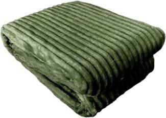 Vewotex warme Wohndecke in Cordoptik, Antipilling Effekt, Polyester, Olivgrün, 200 x 150 cm