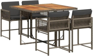 vidaXL 5-tlg. Garten-Essgruppe mit Kissen Grau Poly Rattan 3211442