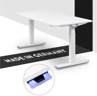 boho office® Premium Line - TÜV geprüfter, elektrisch stufenlos höhenverstellbarer Schreibtisch in Weiß (RAL9016), inkl. Tischplatte in 160x80 cm in Weiß (Melamin)