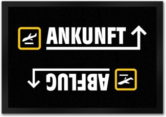 speecheese Fußmatte Ankunft oder Abflug Fußmatte mit Flughafen Icons Flugzeug Gate Reise