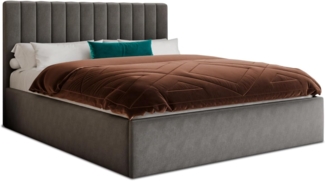 Polsterbett OVO - Bettkasten mit Gasdruckfedern - Doppelbett mit Lattenrost, Bett mit Polsterkopfteil, Bettgestell, Schlafzimmer, Velvet Stoff (Graphit (Kronos 22), 140 x 200 cm)