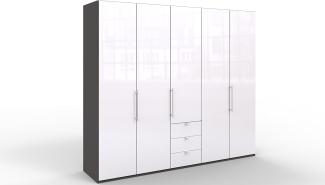 WIEMANN Loft Kleiderschrank, Schlafzimmerschrank, Gleittürenschrank, Drehtürenschrank, mit Schubladen, Glas weiß, Havanna, B/H/T 250 x 216 x 58 cm