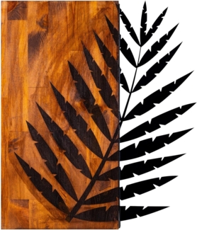 dekoratives Wandaccessoire aus Holz, 'Leaf 3', 58 x 3 x 50, Nussbaum, Schwarz