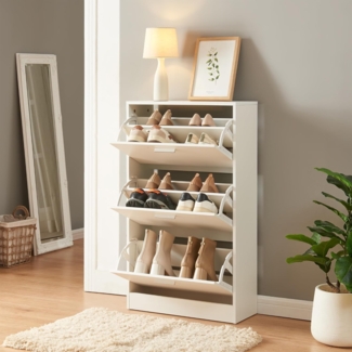 Schuhschrank Sykkylven 103 x 60 x 24 cm mit 3 Klappen Weiß [en. casa]