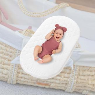 Alcube® Stubenwagenmatratze SLEEPY - 70x37 cm - ovale Matratze Stubenwagen für Babywiege oder Moseskorb │mit abnehmbarem Matratzenbezug - waschbar bei 60 Grad, verwendbar als Kinderwagenmatratze