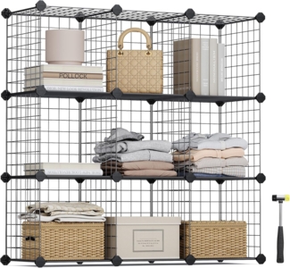 Songmics Regalsystem Steckregal individuell aufstellbar 9 Fächer Schwarz aus Drahtgitte 93 x 31 x 93 cm (B x H x T), LPI115H, schwarz