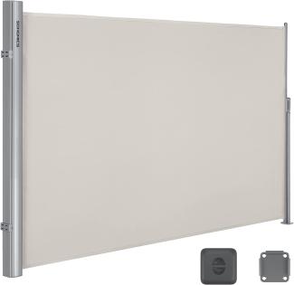 Songmics Seitenmarkise Aluminium, Einziehbar, 180x400 cm, Sichtschutz, Sonnenschutz, Blickdicht, Windschutz, für Balkon, Terrasse, Garten, Beige, GSA184E01