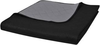 vidaXL Tagesdecke, Zweiseitig, Gesteppt, kariert, Mikrofaser mit PP Baumwoll-Füllung, Schwarz / Grau, 170x210 cm