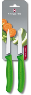 Victorinox, Swiss Classic, Profi Gemüsemesser-Set, Extra Scharfe Klinge, gerader Schliff, 8 cm, Robuster Kunststoffgriff, Rostfreier Stahl, grün